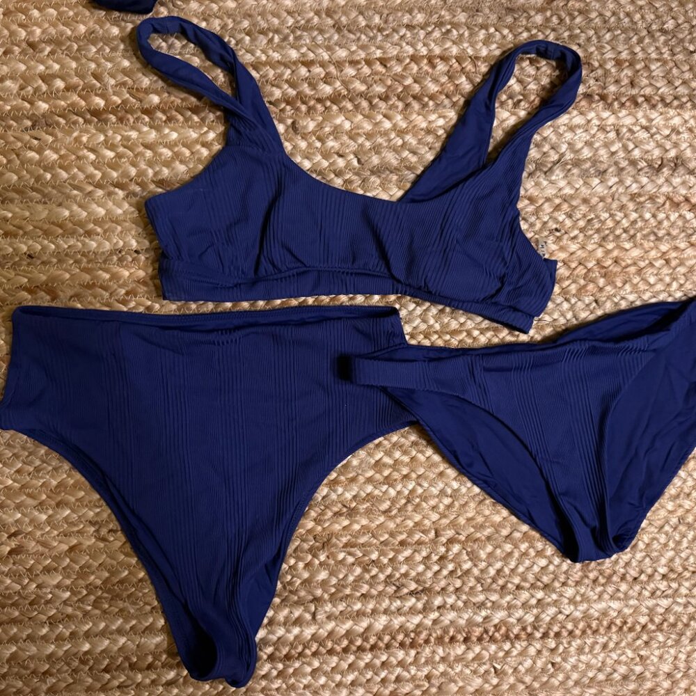 Vitamin A ribbed bikini set with high waisted and low waisted bottoms